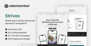 Strivex – Mobile App & Startup Showcase Elementor Template Kit